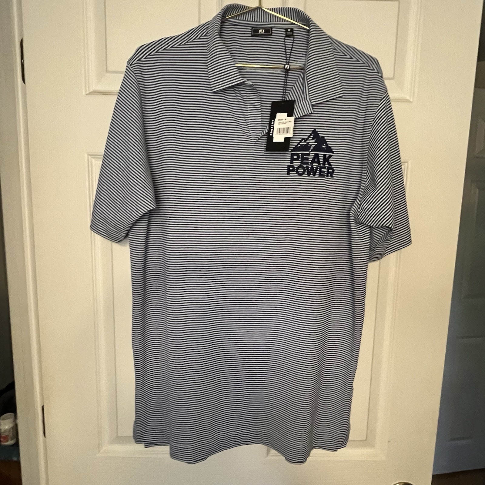 Footjoy Prodry Golf Polo Shirt Men's M Blue Stripe Peak Power Graybar Nwt